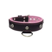 Oval carved shield motif with 2 rhinestones and round rose-colored gem with leather inlay – KD01056/70/40/BK/10