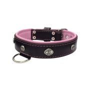 Oval carved shield motif with 2 rhinestones and round rose-colored gem with leather inlay – KD01056/70/40/BK/10