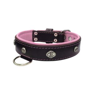 Oval carved shield motif with 2 rhinestones and round rose-colored gem with leather inlay – KD01056/70/40/BK/10