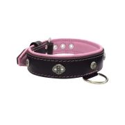 Oval carved shield motif with 2 rhinestones and round rose-colored gem with leather inlay – KD01056/70/40/BK/10