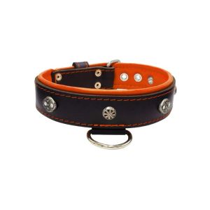 Oval carved shield motif with 2 rhinestones and round rose-colored gem with leather inlay – KD01056/70/40/BK/11