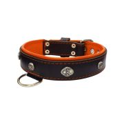 Oval carved shield motif with 2 rhinestones and round rose-colored gem with leather inlay – KD01056/70/40/BK/11