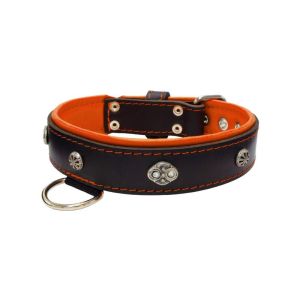 Oval carved shield motif with 2 rhinestones and round rose-colored gem with leather inlay – KD01056/70/40/BK/11