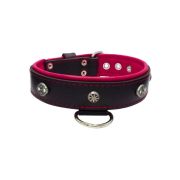 Oval carved shield motif with 2 rhinestones and round rose-colored gem with leather inlay – KD01056/70/40/BK/13