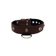 Oval carved shield motif with 2 rhinestones and round rose-colored gem with leather inlay – KD01056/70/40/BR/01