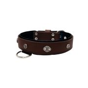 Oval carved shield motif with 2 rhinestones and round rose-colored gem with leather inlay – KD01056/70/40/BR/01