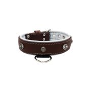 Oval carved shield motif with 2 rhinestones and round rose-colored gem with leather inlay – KD01056/70/40/BR/02