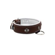 Oval carved shield motif with 2 rhinestones and round rose-colored gem with leather inlay – KD01056/70/40/BR/02