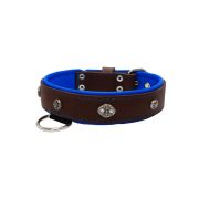 Oval carved shield motif with 2 rhinestones and round rose-colored gem with leather inlay – KD01056/70/40/BR/03