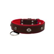 Oval carved shield motif with 2 rhinestones and round rose-colored gem with leather inlay – KD01056/70/40/BR/04