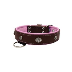 Oval carved shield motif with 2 rhinestones and round rose-colored gem with leather inlay – KD01056/70/40/BR/10