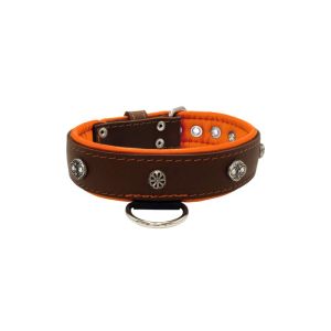 Oval carved shield motif with 2 rhinestones and round rose-colored gem with leather inlay – KD01056/70/40/BR/11