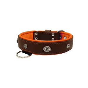 Oval carved shield motif with 2 rhinestones and round rose-colored gem with leather inlay – KD01056/70/40/BR/11