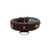 Oval carved shield motif with 2 rhinestones and round rose-colored gem with leather inlay – KD01056/70/40/BR/12
