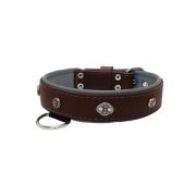 Oval carved shield motif with 2 rhinestones and round rose-colored gem with leather inlay – KD01056/70/40/BR/12