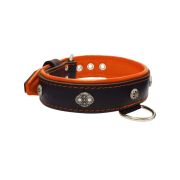 Oval carved shield motif with 2 rhinestones and round rose-colored gem with leather inlay – KD01056/75/40/BK/11