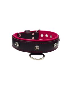 Escudo ovalado tallado con 2 strass y gema redonda rosa con incrustación de cuero - KD01056/75/40/BK/13