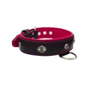 Oval carved shield motif with 2 rhinestones and round rose-colored gem with leather inlay – KD01056/75/40/BK/13