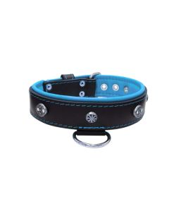 Oval carved shield motif with 2 rhinestones and round rose-colored gem with leather inlay - KD01056/75/40/BK/14