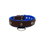 Oval carved shield motif with 2 rhinestones and round rose-colored gem with leather inlay – KD01056/75/40/BR/03