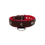 Oval carved shield motif with 2 rhinestones and round rose-colored gem with leather inlay – KD01056/75/40/BR/04