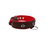 Oval carved shield motif with 2 rhinestones and round rose-colored gem with leather inlay – KD01056/75/40/BR/04