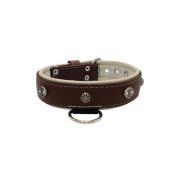 Oval carved shield motif with 2 rhinestones and round rose-colored gem with leather inlay – KD01056/75/40/BR/09