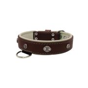 Oval carved shield motif with 2 rhinestones and round rose-colored gem with leather inlay – KD01056/75/40/BR/09