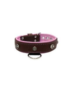 Escudo ovalado tallado con 2 strass y gema redonda rosa con incrustación de cuero - KD01056/75/40/BR/10