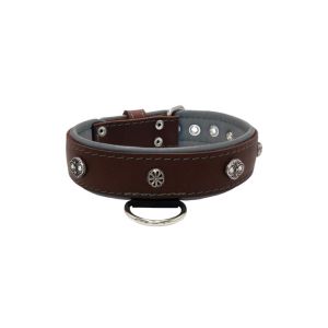 Oval carved shield motif with 2 rhinestones and round rose-colored gem with leather inlay – KD01056/75/40/BR/12