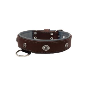 Oval carved shield motif with 2 rhinestones and round rose-colored gem with leather inlay – KD01056/75/40/BR/12