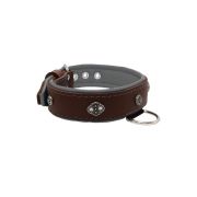 Oval carved shield motif with 2 rhinestones and round rose-colored gem with leather inlay – KD01056/75/40/BR/12
