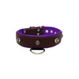 Oval carved shield motif with 2 rhinestones and round rose-colored gem with leather inlay – KD01056/80/40/BR/07
