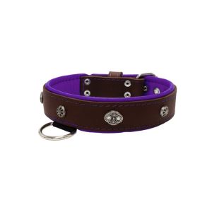 Oval carved shield motif with 2 rhinestones and round rose-colored gem with leather inlay – KD01056/80/40/BR/07
