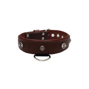 Oval carved shield motif with 2 rhinestones and round rose-colored gem with leather inlay – KD01056/80/40/BR/08