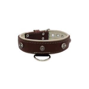 Oval carved shield motif with 2 rhinestones and round rose-colored gem with leather inlay – KD01056/80/40/BR/09