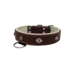 Oval carved shield motif with 2 rhinestones and round rose-colored gem with leather inlay – KD01056/80/40/BR/09