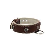 Oval carved shield motif with 2 rhinestones and round rose-colored gem with leather inlay – KD01056/80/40/BR/09