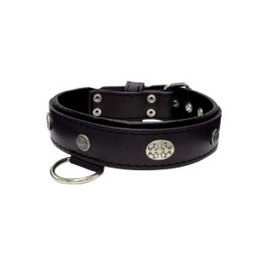 Carved round shield motif with Inca symbol and oval hammered stones with leather inlay – KD01057/65/40/BK/01