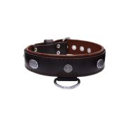 Carved round shield motif with Inca symbol and oval hammered stones with leather inlay – KD01057/65/40/BK/08