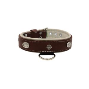 Carved round shield motif with Inca symbol and oval hammered stones with leather inlay – KD01057/65/40/BR/09