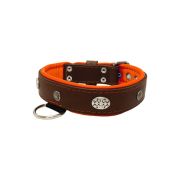 Carved round shield motif with Inca symbol and oval hammered stones with leather inlay – KD01057/65/40/BR/11
