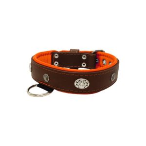 Carved round shield motif with Inca symbol and oval hammered stones with leather inlay – KD01057/65/40/BR/11