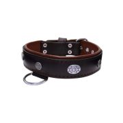 Carved round shield motif with Inca symbol and oval hammered stones with leather inlay – KD01057/70/40/BK/08