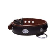 Carved round shield motif with Inca symbol and oval hammered stones with leather inlay – KD01057/70/40/BK/08