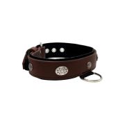 Carved round shield motif with Inca symbol and oval hammered stones with leather inlay – KD01057/70/40/BR/01