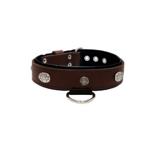 Carved round shield motif with Inca symbol and oval hammered stones with leather inlay – KD01057/75/40/BR/01
