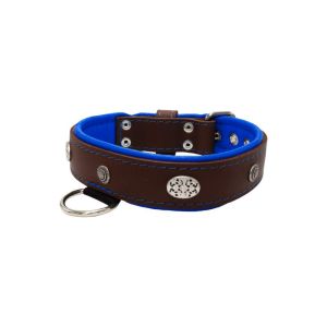 Carved round shield motif with Inca symbol and oval hammered stones with leather inlay – KD01057/75/40/BR/03