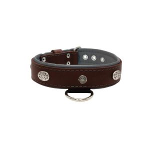 Carved round shield motif with Inca symbol and oval hammered stones with leather inlay – KD01057/75/40/BR/12