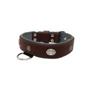 Carved round shield motif with Inca symbol and oval hammered stones with leather inlay – KD01057/75/40/BR/12